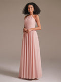 A-line Halter Neck Floor-Length Chiffon Bridesmaid Dress