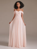 Off Shoulder Pink Long Pleated  Bridesmaid Dresses