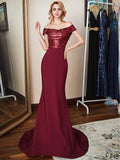 Off-the-Shoulder Stretch Crepe and Sequin Mermaid Long Dress