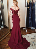 Off-the-Shoulder Stretch Crepe and Sequin Mermaid Long Dress