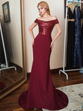 Off-the-Shoulder Stretch Crepe and Sequin Mermaid Long Dress