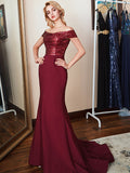 Off-the-Shoulder Stretch Crepe and Sequin Mermaid Long Dress