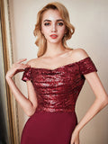Off-the-Shoulder Stretch Crepe and Sequin Mermaid Long Dress