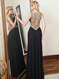 Elegant Low V-Neck With Belt Black Prom Long Dress