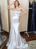 Sweetheart  Appliques Lace Beads Mermaid Prom Dresses with Ribbon