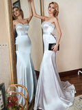 Sweetheart  Appliques Lace Beads Mermaid Prom Dresses with Ribbon
