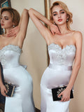 Sweetheart  Appliques Lace Beads Mermaid Prom Dresses with Ribbon
