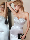 Sweetheart  Appliques Lace Beads Mermaid Prom Dresses with Ribbon