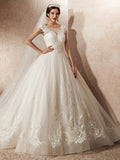 Chapel Train  Boat-Neck Wedding Dresses