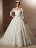 Romantic Long Sleeve Corset Wedding Dress