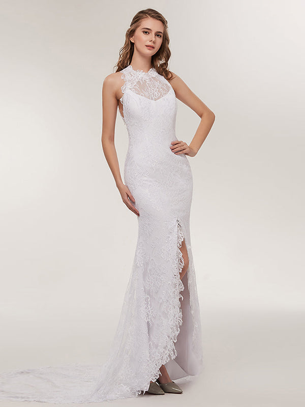 Modern Lace  Side Slit Mermaid Wedding Dresses