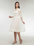 Modern Knee Length Wedding Dresses with Half Sleeve