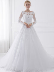 Modern Long Sleeve Appliques Lace Wedding Dresses with Train