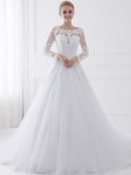 Modern Long Sleeve Appliques Lace Wedding Dresses with Train