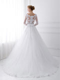 Modern Long Sleeve Appliques Lace Wedding Dresses with Train