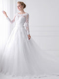 Modern Long Sleeve Appliques Lace Wedding Dresses with Train