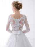 Modern Long Sleeve Appliques Lace Wedding Dresses with Train