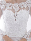 Modern Long Sleeve Appliques Lace Wedding Dresses with Train