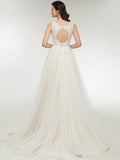 Beach Floral Lace Tulle Wedding Dresses