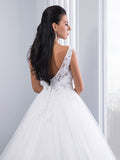 V-Neck Floral Lace White Wedding Dress