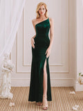 Sexy Mermaid One Strap Side Slit Velvet Affordable Bridesmaid Dresses