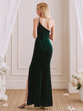 Sexy Mermaid One Strap Side Slit Velvet Affordable Bridesmaid Dresses