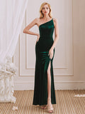 Sexy Mermaid One Strap Side Slit Velvet Affordable Bridesmaid Dresses