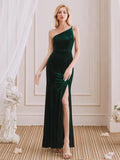 Sexy Mermaid One Strap Side Slit Velvet Affordable Bridesmaid Dresses