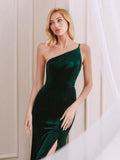 Sexy Mermaid One Strap Side Slit Velvet Affordable Bridesmaid Dresses