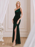 Sexy Mermaid One Strap Side Slit Velvet Affordable Bridesmaid Dresses