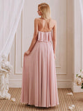 Simple A-Line Strapless Long Cheap Bridesmaid Dresses With Ruffle
