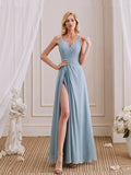 Fabulous A-Line V-Neck Sleeveless Spaghetti Straps Zipper Bridesmaid Dress With Slit
