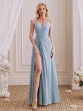 Fabulous A-Line V-Neck Sleeveless Spaghetti Straps Zipper Bridesmaid Dress With Slit