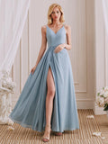 Fabulous A-Line V-Neck Sleeveless Spaghetti Straps Zipper Bridesmaid Dress With Slit