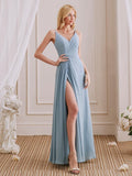 Fabulous A-Line V-Neck Sleeveless Spaghetti Straps Zipper Bridesmaid Dress With Slit