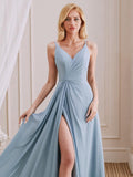 Fabulous A-Line V-Neck Sleeveless Spaghetti Straps Zipper Bridesmaid Dress With Slit