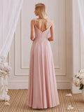 V-Neck Spaghetti Straps Chiffon Long Bridesmaid Dresses