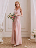 V-Neck Spaghetti Straps Chiffon Long Bridesmaid Dresses