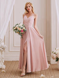 V-Neck Spaghetti Straps Chiffon Long Bridesmaid Dresses