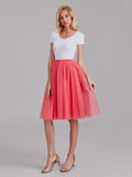 Two Pieces Round Neck Short Sleeves Tulle Short Bridesmaid Dress