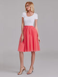 Two Pieces Round Neck Short Sleeves Tulle Short Bridesmaid Dress