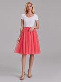 Two Pieces Round Neck Short Sleeves Tulle Short Bridesmaid Dress