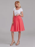 Two Pieces Round Neck Short Sleeves Tulle Short Bridesmaid Dress