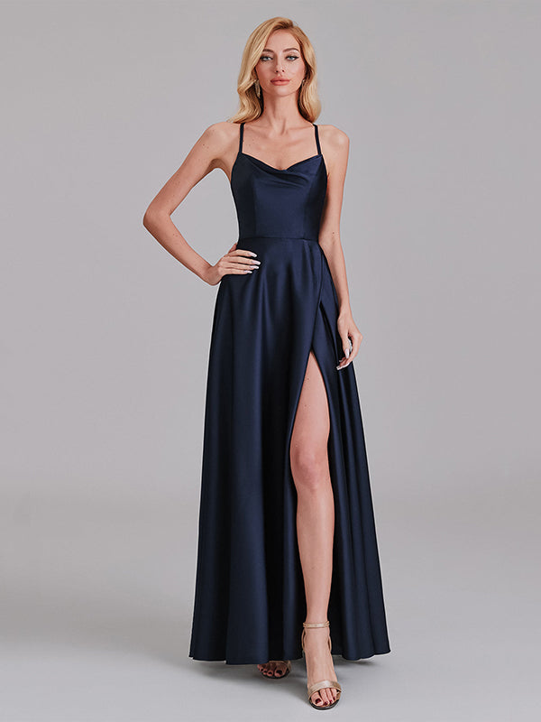Gorgeous A-Line Halter Crisscross Floor-Length Bridesmaid Dress With Slit