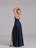 Gorgeous A-Line Halter Crisscross Floor-Length Bridesmaid Dress With Slit