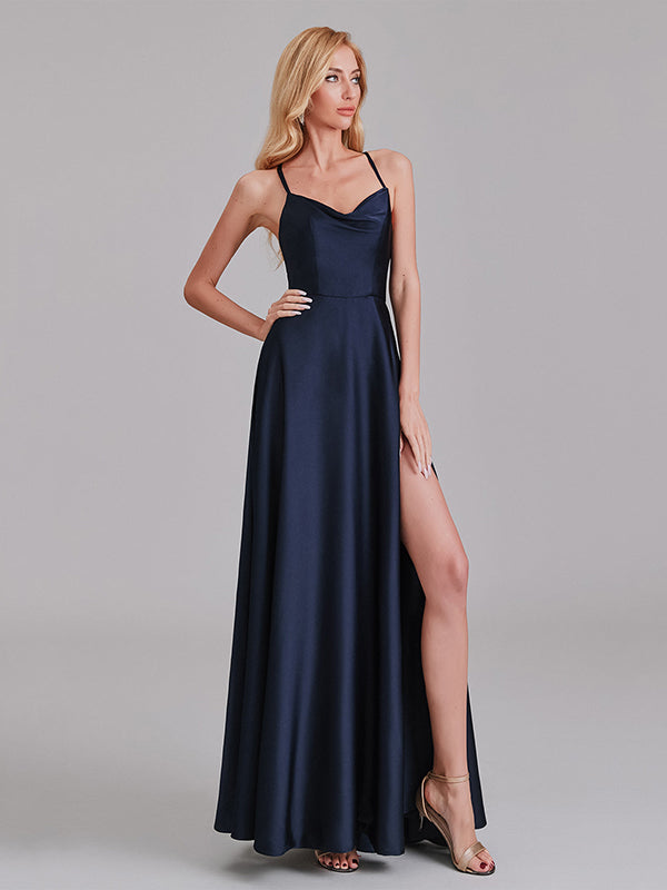 Gorgeous A-Line Halter Crisscross Floor-Length Bridesmaid Dress With Slit