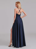 Gorgeous A-Line Halter Crisscross Floor-Length Bridesmaid Dress With Slit