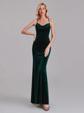 Sexy Cowl Halter Mermaid Velvet Long Bridesmaid Dresses With Crisscross Back