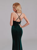 Sexy Cowl Halter Mermaid Velvet Long Bridesmaid Dresses With Crisscross Back