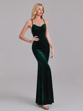 Sexy Cowl Halter Mermaid Velvet Long Bridesmaid Dresses With Crisscross Back